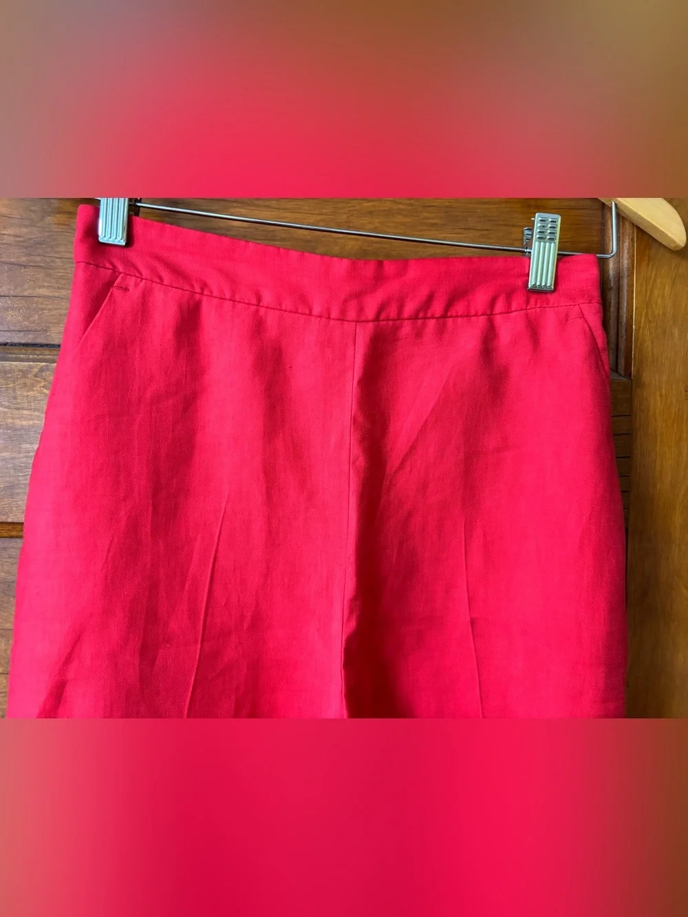 Zara Red Wide-Leg Linen Pants